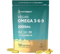 Vegan Omega 3 6 9 Capsules 2000mg | ALA, OA and LA from Flaxseed Oil | High Strength Plant-Based Triple Omega Blend | 120 Softgels | By Horbaach