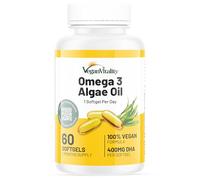 Vegan Omega 3 Algae Oil : 400mg DHA - for Heart, Joints, Brain Health, High Strength 60 Softgel Tablets, 2 Months Supply. Omega 3 Supplements. Omega 3 Vegan, Vegetarians DHA Supplement