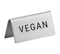Vegan Stainless Steel Metal Table Tent Sign - 3" x 1-1/2" - Table Top Setting for Restaurants, Catering Businesses, Business. Great for Wedding, Banquet, Buffet, Party, Events. To Label Food Areas for