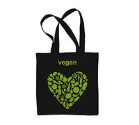 Vegan Tote Bags With Heart Logo - Vegan Gifts for Women - Re-Usable Eco Gifts With Long Handles for Carrying over the Shoulder - 100% Cotton Vegan Tote Bag - Vegan Handbags for Women. (Black)