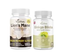 Vegan Vitality Lion's Mane Nootropic Complex and Ginkgo Biloba Herbal Supplement - 2 Months - Mind and Memory