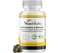 Vegan Vitality Multivitamins & Minerals with High Strength Vitamin B12, D3 & K2. 180 Multivitamin Tablets - 6 Months Supply. Multivitamin Tablets for Women and Mens Multivitamin. Suitable for Vegans