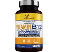 Vegan Vitamin B12 Tablets 1000mcg Methylcobalamin High Strength with Added Folic Acid & Black Pepper - 180 Tablets (6 Month Supply) - Reduction of Tiredness & Fatigue - Made in The UK by YrHealth