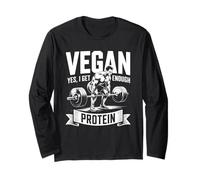 Vegan Yes I Get Enough Protein Bodybuilder Humor Gym Long Sleeve T-Shirt