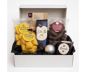 VeganBox Artisan Luxury Gift Box - Dark Hot Chocolate Bombe, Sea Salt Dark Bar, Cinder Toffee Selection & Vegan Stir-In Hot Chocolate | Premium Handmade UK Confectionery Gift