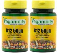 Veganicity B12 50µg (Methylcobalamin) : Yeast Free Vitamin B12-90 Vegan Tablets, in a Planet-Friendly 99% Recycled Pot (Pack of 2)