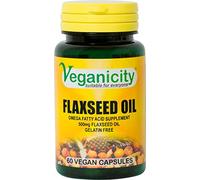 Veganicity Flaxseed Oil 500mg : Omega-3, -6, -9 Fatty Acid Supplement - 60 Gelatin Free Capsules, in a Planet-Friendly 99% Recycled Pot