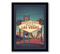 Vegas at Twilight Vintage Framed Wall Art Print A4 (29.7×21cm) Black, Wall Decor for Living Room, Bedroom, Office & Home, Ready to Hang, Art Gift