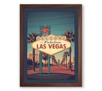 Vegas at Twilight Vintage Framed Wall Art Print A4 (29.7×21cm) Walnut, Wall Decor for Living Room, Bedroom, Office & Home, Ready to Hang, Art Gift
