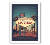 Vegas at Twilight Vintage Framed Wall Art Print A4 (29.7×21cm) White, Wall Decor for Living Room, Bedroom, Office & Home, Ready to Hang, Art Gift