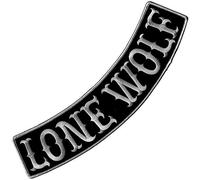 VEGASBEE® Lone Wolf Embroidered Iron-On Patch Biker Jacket Rider Vest Bottom Rocker 12" USA (Black-Gray Bottom)