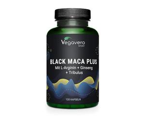 Vegavero Black Maca Root Complex 5000 mg | High Strength with L-Arginine, Panax Ginseng and Tribulus Terrestris | Pre Workout Supplement | Lab-Tested | NO Additives | Vegan