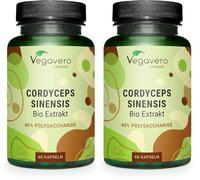 Vegavero Cordyceps Sinensis Organic 13,000 mg | Mushroom Extract 20:1 | 40% Polysaccharides and 0.5% Adenosin | NO Additives | Lab-Tested | Vegan (Pack of 2)