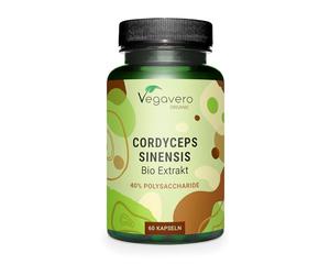 Vegavero Cordyceps Sinensis Organic 13,000 mg | Mushroom Extract 20:1 | 40% Polysaccharides and 0.5% Adenosin | NO Additives | Lab-Tested | Vegan