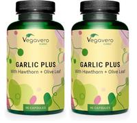Vegavero Hawthorn Garlic Supplement | NO Additives | with Olive Leaf Extract | 4 mg Allicin | Lab-Tested & Non-GMO | 90 Capsules | Vegan (Pack of 2)
