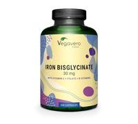 Vegavero Iron Supplement | NO Additives | Iron Bisglycinate with Vitamin C, B2, B6, B9, B12 | Tiredness and Blood Loss | 240 Capsules | Vegan