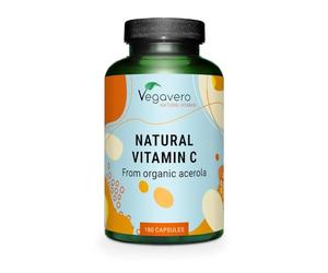 Vegavero Natural Vitamin C Supplement | Organic VIT C from Acerola Cherry Extract | 225% NRV | NO Additives| 180 Capsules | Vegan