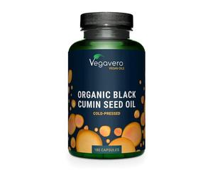 Vegavero Organic Black Cumin Seed Oil 1000 mg | Cold Pressed | 180 Capsules | Nigella Sativa | High Strength Thymoquinone & Linoleic Acid | NO Additives | Vegan | Added Vitamin E