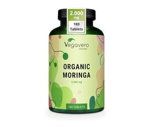 Vegavero Organic Moringa Oleifera Tablets 2000 mg | Pure Powder - Premium Quality | Lab-Tested & Non-GMO | Malunggay Supplement | 180 Tablets | Vegan