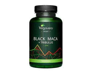 Vegavero Tribulus Terrestris Maca Root | Strong 500 mg Extract (450mg Saponins) with Black Maca Extract 200 mg and Zinc | NO Additives, Lab-Tested | 120 Capsules | Vegan