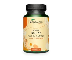 Vegavero Vitamin D3 7000 IU + 200 µg Vitamin K2 | 2 Year Supply | VIT D from the UK | NO Additives | Vegan | High Strength Vitamin D3 K2 | 90 Tablets