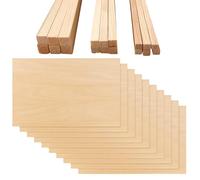VEGCOO 10 Pack 200x100x2mm Balsa Wood Sheets, 30 Pieces Balsa Wood Sticks 5mm/6mm/10mm, Basswood Sheets, Thin BalsaWood Board for Model Making, DIY Crafts, Woodcraft