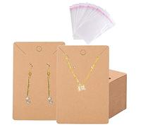 VEGCOO 100 PCS Earring Display Set - 50 Kraft Earring Holder Cards & 50 Self-Sealed Storage Bags for Jewellery