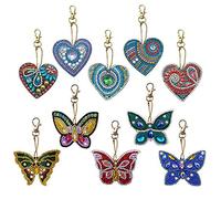 VEGCOO 10Pcs DIY Diamond Painting Keychain, DIY Art Craft Animal and Love Heart Diamond Painting Kits for Women Girls Purse/Key Pendant/Bag Decor (B)