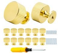 VEGCOO 12 Pack Gold Drawer Knobs, Single Hole Gold Cabinet Knobs with Screws, Round Vertical Stripes Metal Wardrobe Knobs, Modern Knobs for Drawers, Cupboard, Dresser (Gold-B Style)