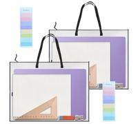 VEGCOO 2 Pack A2 Art Portfolio Bag, Long Shoulder Strap Waterproof Portfolio Folder for Artworks, Transparent Portfolio Case, Zipper Art Carrying Storage Bag for Posters Drawings (A2-B Style)