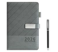 VEGCOO 2026 Academic Diary A5 Page a Day, Work Diary Teacher Planner Agenda Diaries Planners Productivity Daily Planner from Jan 2026 to Dec 2026 with Monthly Tabs, Pen Holder & Pen, Grey