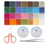 VEGCOO 24000PCS Glass Seed Beads Kit for Jewelry Making, 28 Colors 2mm Small Round Beads for Bracelets Necklace DIY Crafts, Complete Set with Scissors Tweezers & 2 Rolls 0.5mm Elastic String