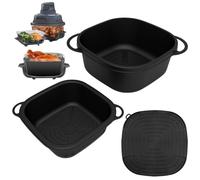 VEGCOO 2PCS Silicone Air Fryer Liners with 1 Silicone Trivet for Ninja Crispi, Air Fryer Silicone Liners Accessories, Reusable Airfryer Liners for 4-QT & 6-Cup Container, Compatible with FN101GY/SG/ST