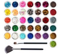 VEGCOO 36 Pots Nail Art Glitter Sequins Powder, 24 Pots Holographic Nail Sequins & 12 Pot Extra Fine Glitters, Chunky Cosmetic Glitter for Body, Face, Eye, Lips, Card Making, Crafting, Scrapbooking