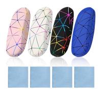 VEGCOO 4 Pcs Glasses Cases, Hard Shell Glasses Case Spectacle Case Eyeglasses Case with 4 Microfiber Cleaning Cloths, Portable Glasses Storage Case Fits Most Glasses and Sunglasses for Men Women