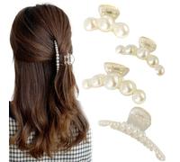 VEGCOO 4 PCS Large Pearl Hair Claw Clips, Non-slip Strong Hold Jaw Clamp, Styling Accessories for Women and Girls With Thick or Thin Hair