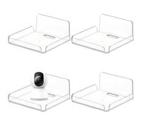 VEGCOO 4 Pcs Wall Shelves, Acrylic Floating Wall Shelves Small Clear Adhesive Shelves Wall Mounted Display Shelves, No Drill Wall Shelf for Smart Speaker Security Camera Action Figures Baby Monitor