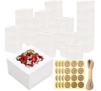 VEGCOO 40 Pcs White Cupcake Boxes with Window, Paper Cookies Box Cake Box Bakery Pastry Boxes with 48 Stickers & 10 m Jute Rope, Cupcake Box for Cupcakes Desserts Cookies Donuts Small Cakes Candy