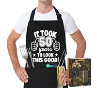 VEGCOO 40th 50th 60th Cooking BBQ Chef Aprons for Men Women, Funny Birthday Gift for Men Women (50th)