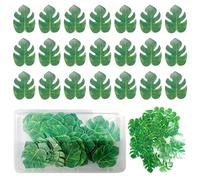 VEGCOO 48 PCS Edible Tropical Leaves Cupcake Toppers, Turtle Leaves Cake Decorations Jungle Cake Toppers with Storage Box for Family Cupcake Wedding Cake Birthday Party Food Decoration