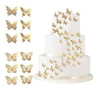 VEGCOO 48PCS Gold 3D Butterfly Cupcake Toppers, Hollow Butterfly Party Cake Decoration Butterfly Stickers for Birthday Wedding Party/Wall Decoration