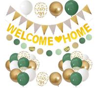 VEGCOO 55pcs Welcome Home Party Set with Green and Gold Confetti Balloons and Garland for Birth Decor
