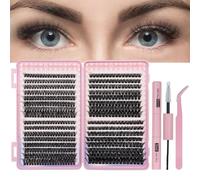 VEGCOO 576Pcs Individual Eyelashes Wispy Cluster Lashes, 60-80-100-120D Lash Clusters Russian Eyelash Extension Kit with Tools, Eyelash Clusters for Girls and Women(8-16mm Mix)