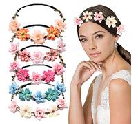 VEGCOO 5PCS Flower Crown Headbands, Multicolour Flower Hair Wreaths, Floral Headpieces, Festival Hair Accessories for Women Girls, Party, Wedding, Festival