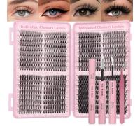 VEGCOO 640 Pcs Individual Eyelashes Kit, Natural Cluster Lashes 30D+40D+50D+60D D Curl Fluffy Lash Clusters, Wispy DIY Lash Extensions at Home for Beginners