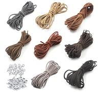 VEGCOO 8 Rolls Leather Cord, Leather Necklace Cord Leather Rope 100 Cord Ends & 20 Lobster Clasps, Leather String Necklace Bracelet Jewellery Making DIY Crafts, 5 m * 3 mm, 8 Colours (SG-ZQ019-02)