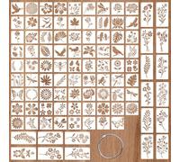 VEGCOO 98 Pcs Flower Stencils for Crafts Reusable, Plants Animals Insects Stencils for Painting