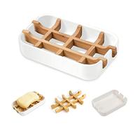 VEGCOO Bamboo soap holder, Natural Bamboo Soap Dish with Drainage Storage Holder, Durable Anti-Mould Natural Soap Box Soap Saver for Shower, Bathroom, Kitchen and Wash Basin (1 Pack White)