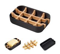 VEGCOO Bamboo soap holder, Natural Bamboo Soap Dish with Drainage Storage Holder, Durable Anti-Mould Natural Soap Box Soap Saver for Shower, Bathroom, Kitchen and Wash Basin (1 Pack Black)