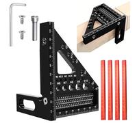 VEGCOO Carpenters Square, 3D Multi-Angle Measuring Ruler Set 22.5-90 Degree Aluminium Set Square with 4 Woodworking Pencils